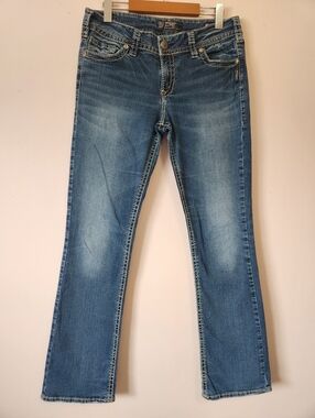 Silver Jeans Co Suki Mid Slim Bootcut Jeans 31 Thick Stitch Boho Cowgirl Y2K New